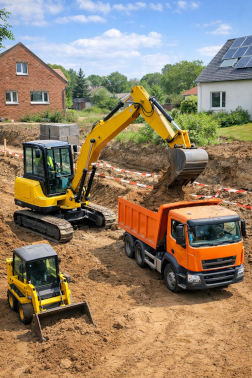 Escavatori e macchine edili in cantieri di piccole dimensioni